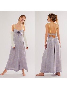 Free People Coming Home Ditsy Romper Sky Combo Medium Nwt